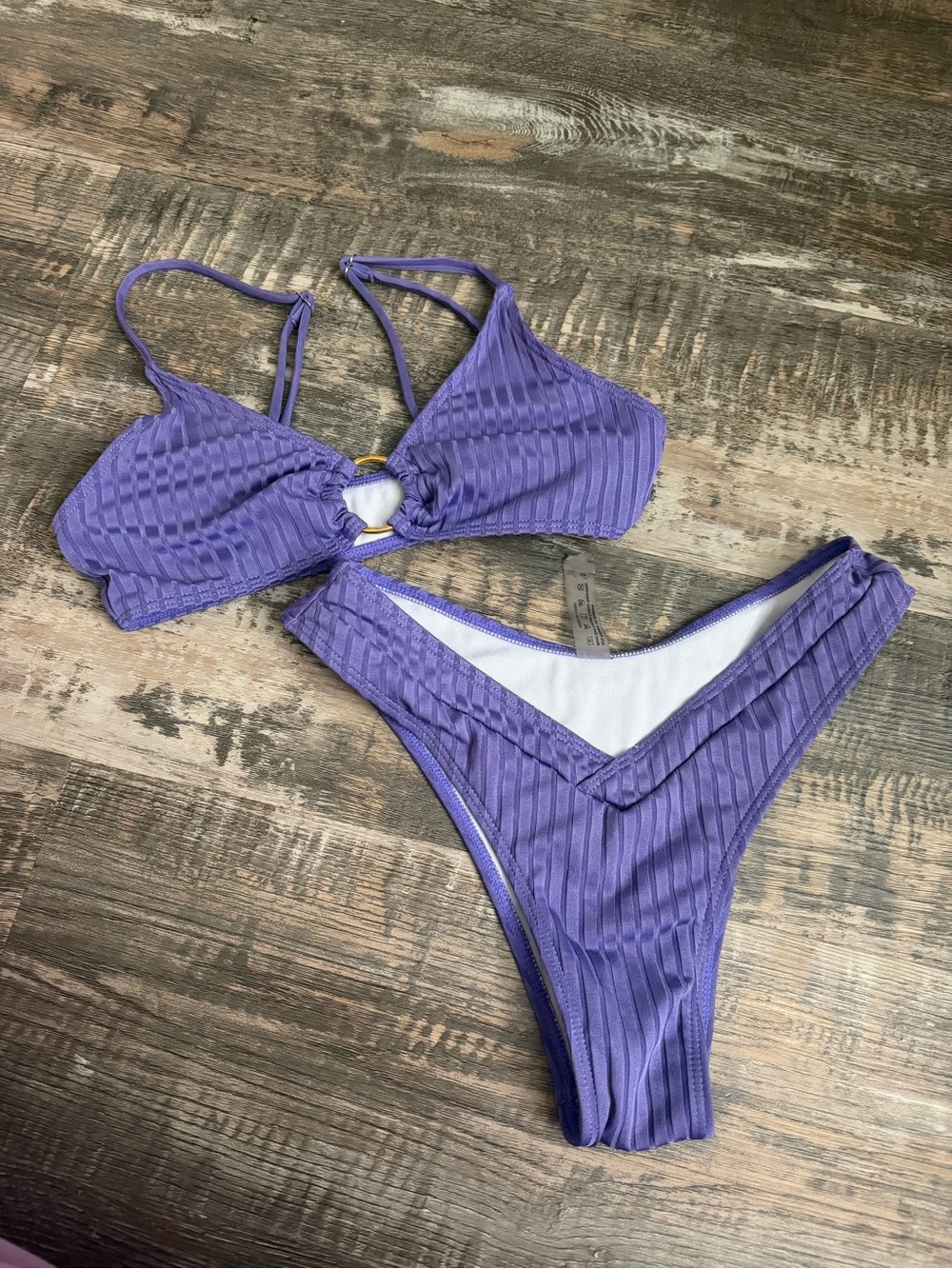 SHEIN Lavender Textured Ring-Front Bikini Set